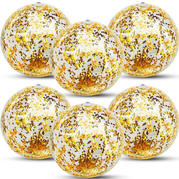 TURNMEON 6 Pack Sequins Beach Ball 20 Inch Jumbo Pool Toys Balls Giant Confetti Glitters Inflatable Clear Beach Ball Swimming Pool Water Beach Toys Outdoor Summer Party Favors for Kids Adults