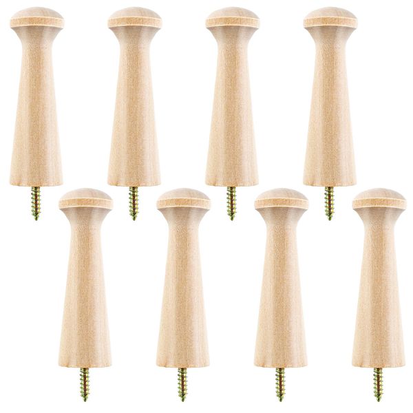 Xindojuz 8 PCS 3.3 Inch Wooden Shaker Pegs, Screw-on Solid Wooden Wall Hooks Wooden Peg Long Unfinished Wood Shaker Pegs Drying Hook for Hanging Clothes Hats Keys Bags Coats Towel Hook