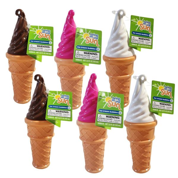 Ice Cream Cone Bubble Wand Scented Bubbles Chocolate Vanilla Strawberry (6 pack)