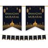 Ramadan Mubarak Bunting Party Flags - Ramadan Decorations (10 Flags) (Black & Gold)