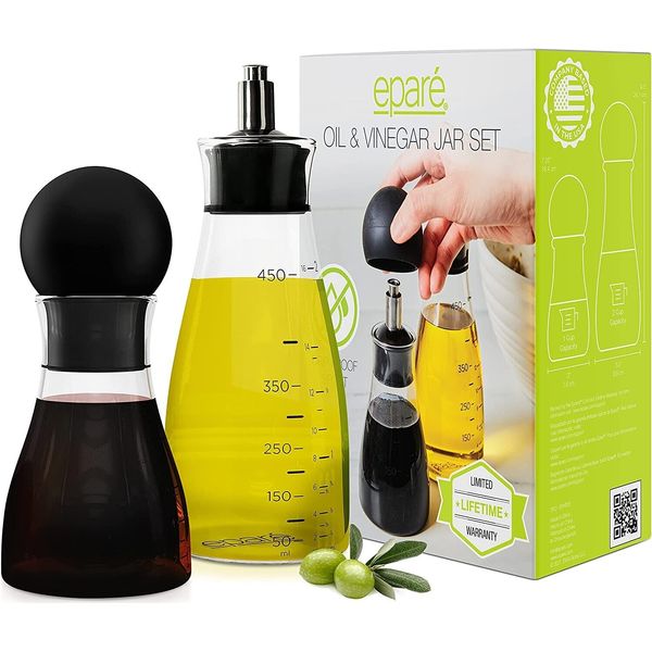 2  Pack Olive Oil Dispenser Bottle Cruet Set w/Measurements Anti Drip Wide Mouth