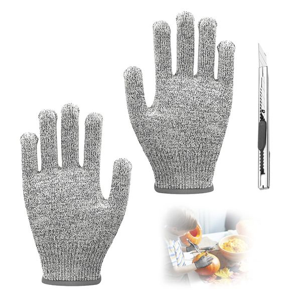 LSYYSL 1 Pair of 18cm Cut-Resistant Gloves for Children, The Highest Level of Cut-Resistant, Breathable and wear-Resistant, 8-12 Years Old, Suitable for Kitchen, Carving, with 1 Carving Knife.