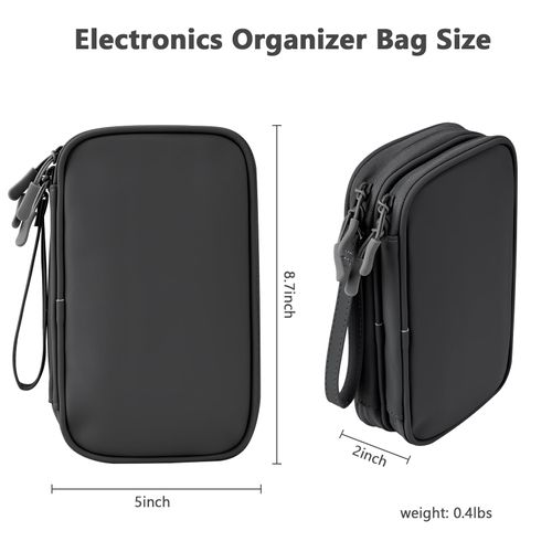 DDgro Cables Organizer Travel Pouch for Men Women to Organize and Storage Tech Accessories Electronics Cords Charger Earphones Cell Phone Power Bank (Black, PU-M)