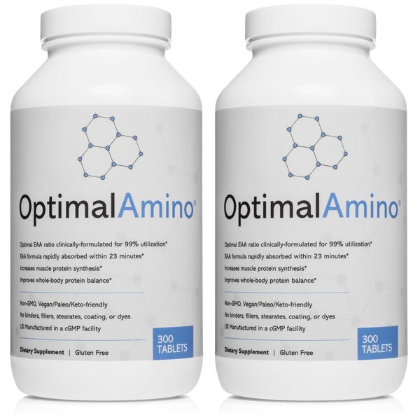 OptimalAmino Tablets Fitness Bundle (600 Count), 99% Utilized Essential Amino Acid (EAA) Supplement, Increase Muscle Recovery, Vegan/Keto BCAA Protein Pre/Post Workout