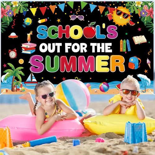 School's Out for The Summer Backdrop Banner 72x44 inch Large Size End of School Year Theme Backdrop for Summer Holiday End of School Party Classroom School Home Yard Decorations