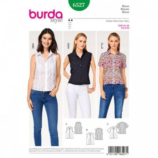 Burda Ladies Easy Sewing Pattern 6527 Stand Collar Blouse Tops