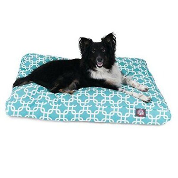 Teal Links Medium Rectangle Indoor Outdoor Pet Dog Bed With Removable Washable