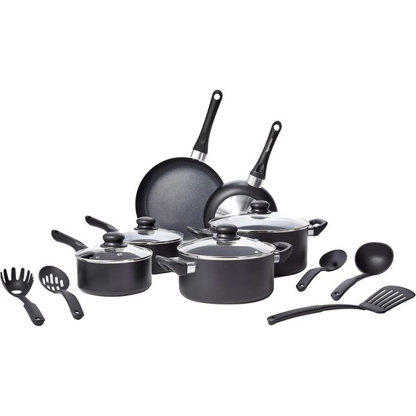 Non-Stick Cookware 15-Piece Set, Includes Pots, Pans and Cookware, Black