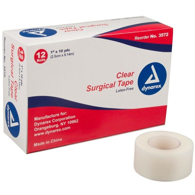 DYNAREX 3572 Clear Surgical Tape 1 Case of 144 Rolls 1" x 10 yards