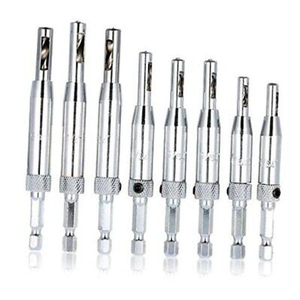 8 pcs Center Drill Bit Set, Self Centering Hinge Tapper Core Hole Puncher