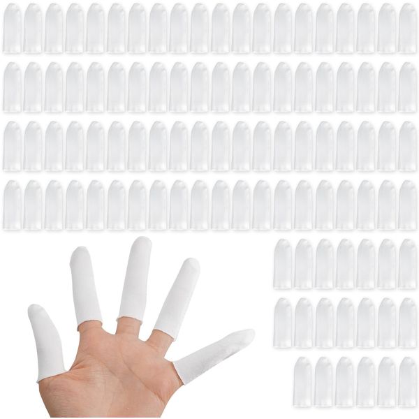 DAJISI 100 Pieces Cotton Finger Cots Cloth Finger Cots Comfortable and Breathable Finger Toe Sleeves Thumb Protector Fingertips Protective Cover Absorb Sweat Finger Cots (White)