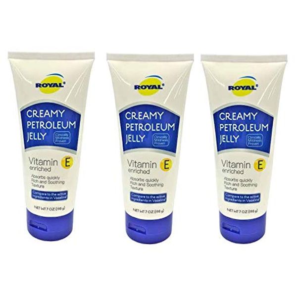 ROYAL Vitamin E Enriched Creamy Petroleum Jelly Skin Protectant Absorbs Quickly, Rich, Soothing Texture 7 Oz. (3 Pack)