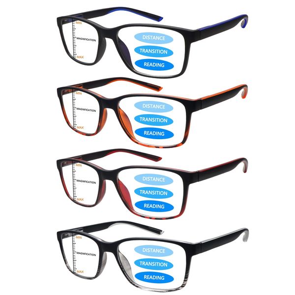 ZONLON 4 Pack Progressive Multifocus Reading Glasses for Men Women Blue Light Blocking Computer Reader with Spring Hinge (4 Mix C1, 1.25, x)