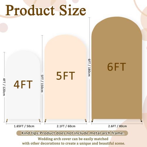 FOTSHARER Arch Covers Set of 3 Arch Backdrop Cover Brown (6FT, 5FT, 4FT) Wedding Arch Cover Round Top Chiara Arches Fabric Covers for Arched Backdrop Stand Garden Arbor Graduation Party Supplies
