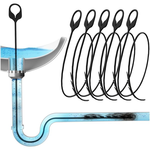 Drainsoon 30 Inch Long Sink Snake Drain Clog Remover, Upgraded Anti-Break Nylon Plumbing Snake Drain Auger Hair Catcher for Bathroom Shower Pipe, Bathtub Hair Clogs, Kitchen Drain Cleaning (5 Pack)