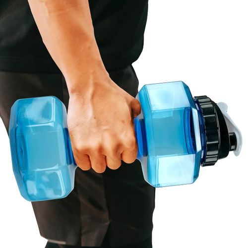 Southern Homewares 2.2L Dumbbell Shape Water Bottle Exercise Gym Fitness Sports Workout Portable See Through, Blue, 5.65" x 5.65" x 11.90". (Model: SH-10336)