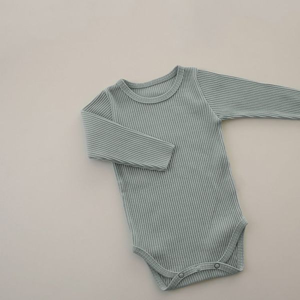 Baby Solid Color Pit Strip Fabric Long Sleeve Bodysuit - 66 (3-6M) / Green