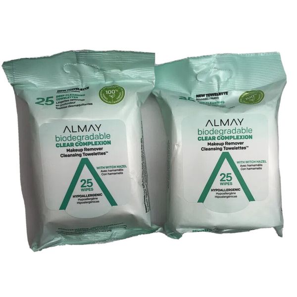 2 Pack ALMAY Biodegradable Clear Complexion Makeup Remover Cleansing Towelette