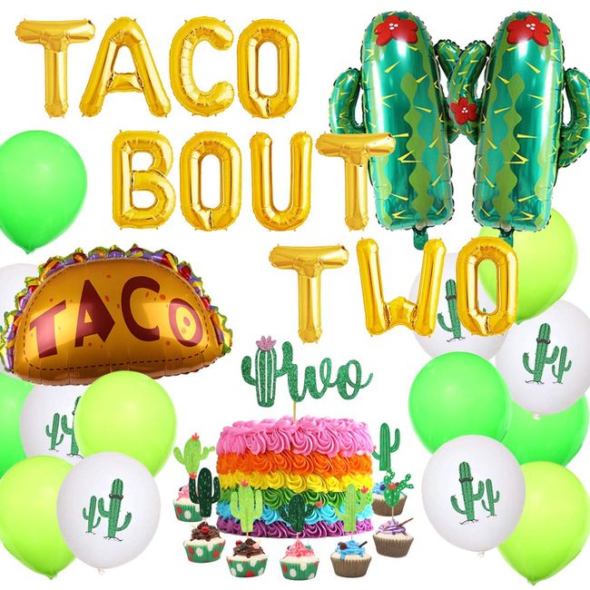 Fiesta 2nd Birthday Party Decorations, Mexican Taco Bout Two Second Party Kit Cactus Balloons Cake Toppers