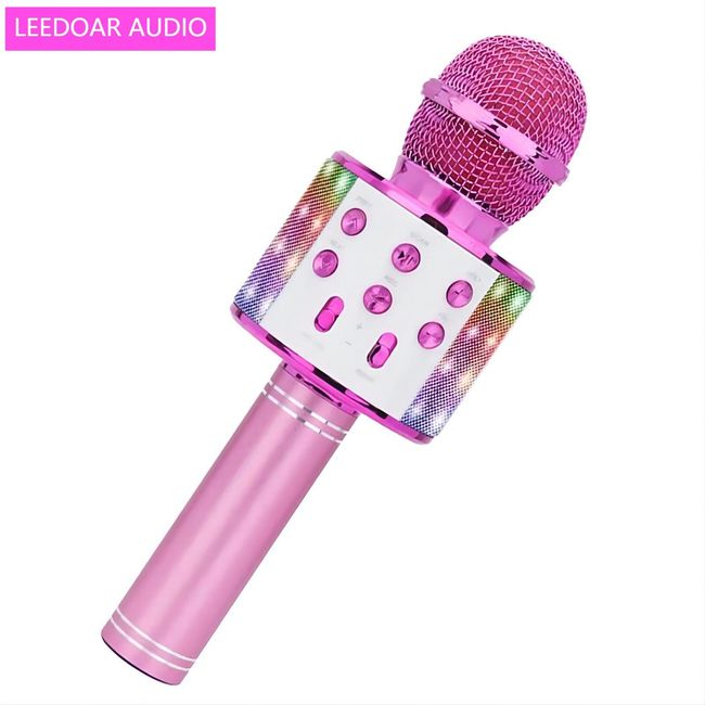 Wireless Karaoke Microphone Bluetooth Handheld Portable Speaker Home KTV  Player with Dancing LED Lights Record Function for Kids