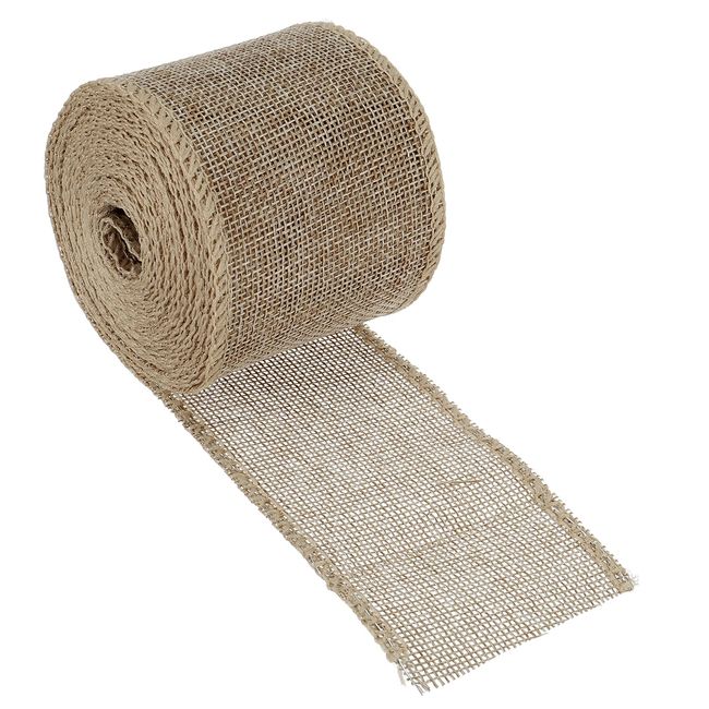 PATIKIL 1 Pcs Burlap Ribbon Wired Jute Craft Roll for Party Home DIY Wrapping Decoration 60mm Wide 5M Tan