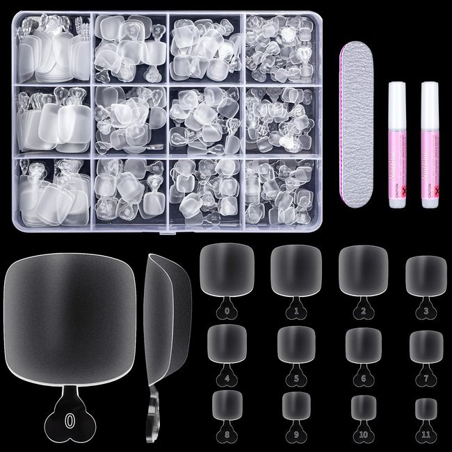 MELLIEX 240 Pieces False Toenails Set, 12 Sizes Acrylic Clear Toe Nail Tips Artificial Fake Stick On Toe Nails with Glue and Box for Women Girls Nail Salon and Nail Art DIY