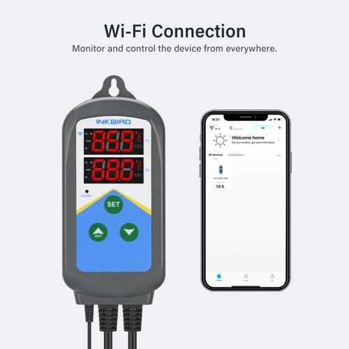Inkbird WiFi thermostat, dual time cycle alarm function, two sockets (only for heating)