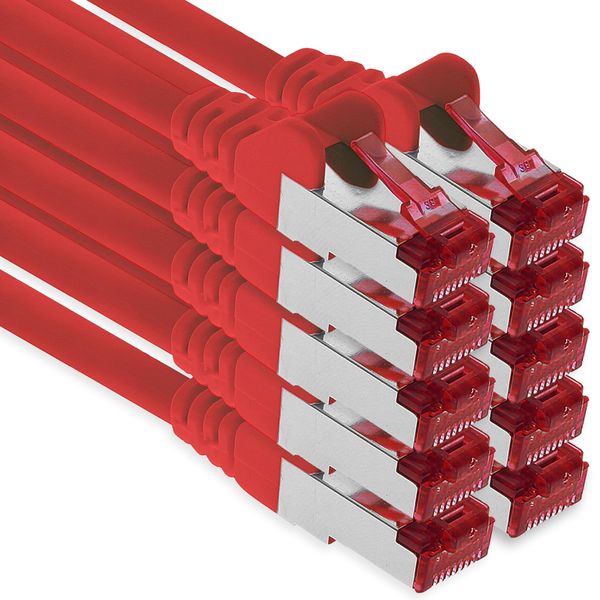 1aTTack.de - 10x 0.5m CAT6 patch cable S/FTP PIMF shielding CAT.6 RJ45 network cable Ethernet cable DSL LAN router switch modem patch panel - red - 10 pieces