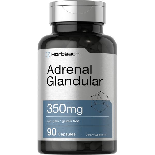 Raw Adrenal Glandular | 350 mg | 90 Capsules | Non-GMO, Gluten Free Supplement | by Horbaach