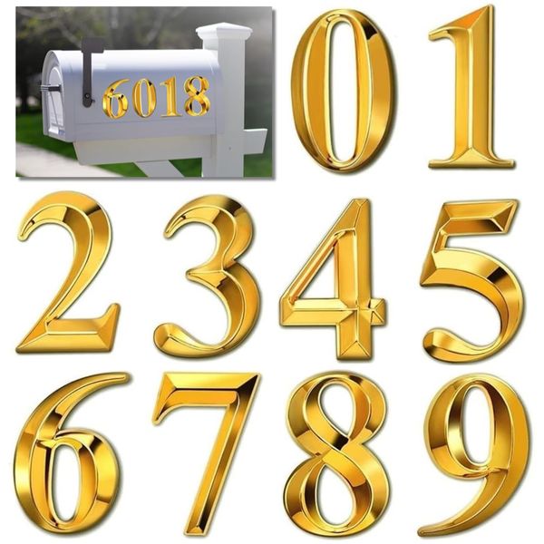 Jiepuxiter Self-Adhesive 3 inch House Mailbox Numbers for Outside 0-9, Street Address Door Numbers Signs for Apartment,Office,Boats,Mailboxes (Golden,10 Pcs)