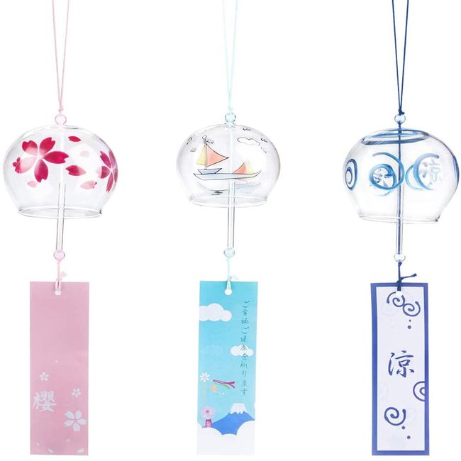 Wind Chime, Glass, Edo Wind Chime, Summer Tradition, Set of 3, Cool Feeling, Summer Favors, Window Decoration, Indoor and Outdoor Use, Gift, Ornament