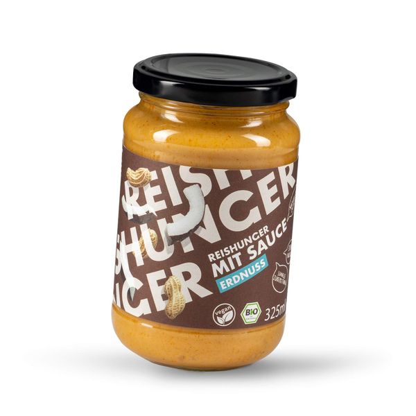 REISHUNGER BIO Sauce Erdnuss, 3x325ml - Vegan & Glutenfrei - Aromatische Curry Sauce - Ideal zu Reis, Pasta oder Curry