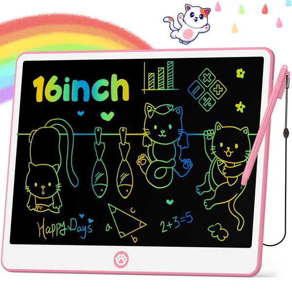 Hockvill LCD Writing Tablet for Kids 16 Inch, Toys for Girls Boys Drawing Pad for 3 4 5 6 7 8 Year Old Kid, Toddler Magnetic Doodle Board Travel Essentials Christmas Birthday Gift for Children (Pink)