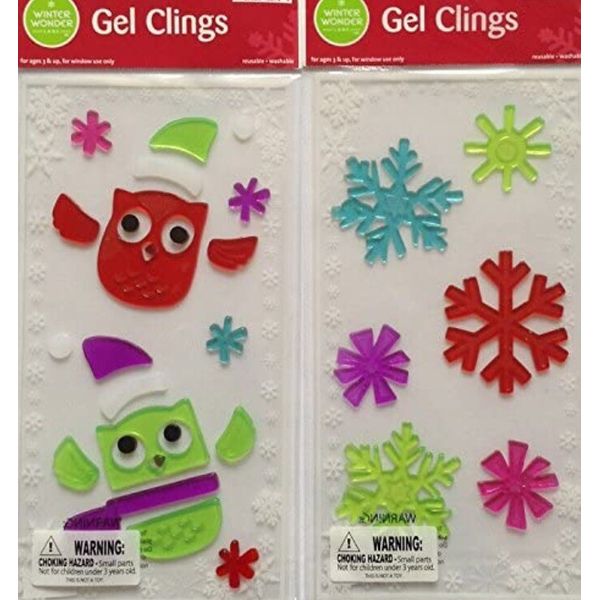 Christmas Owls & Snowflakes Window Gel Clings Bundle