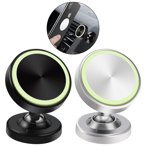 Vinabo 2 Stücke Magnet Halterung Auto Handy, 360° Verstellbare Magnetische Handyhalter fürs Auto, Universal Handyhalter Auto mit Klebrige Basis, Autozubehör Innenraum für Verschiedene Telefonmodelle