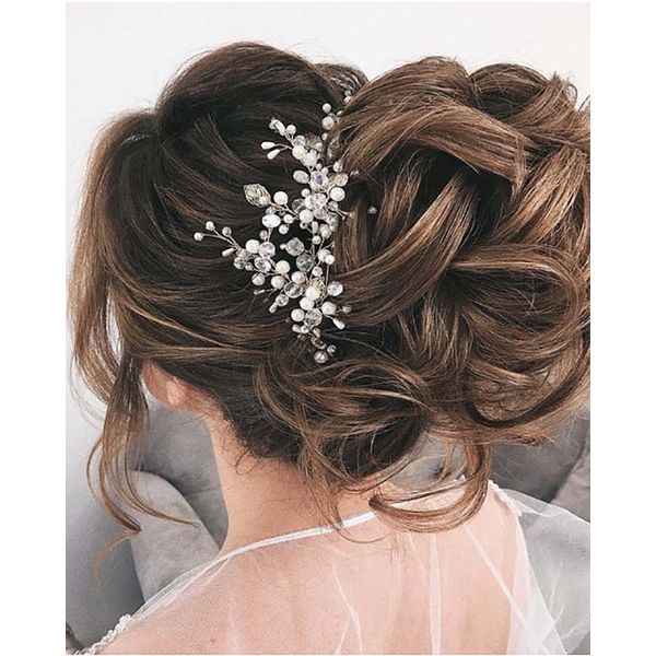 Unicra Crystal Bride Wedding Hair Vine Silver Pearl Headband Bridal Hair Accessories for Women and Girls