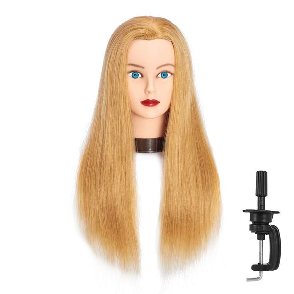 Headfix 24"-26" Hair Mannequin Head 100% Human Hair Hairdresser Practice Styling Training Head Cosmetology Manikin Doll Head With Clamp (6F1919W2718H)