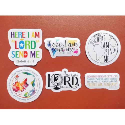 (6 PCS) Isaiah 6 8 Here I am Lord Send me Inspirational Christian, Faith, Bible Verse Sticker Waterproof Vinyl Decal Size 3"