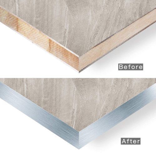 ZYJT Silver Edge Banding, Brushed Aluminum 7/8" x 25ft Non Glued Flexible Durable Real Wood PVC Veneer Edge Trim for DIY Table Cabinet Furniture Decorative Trim