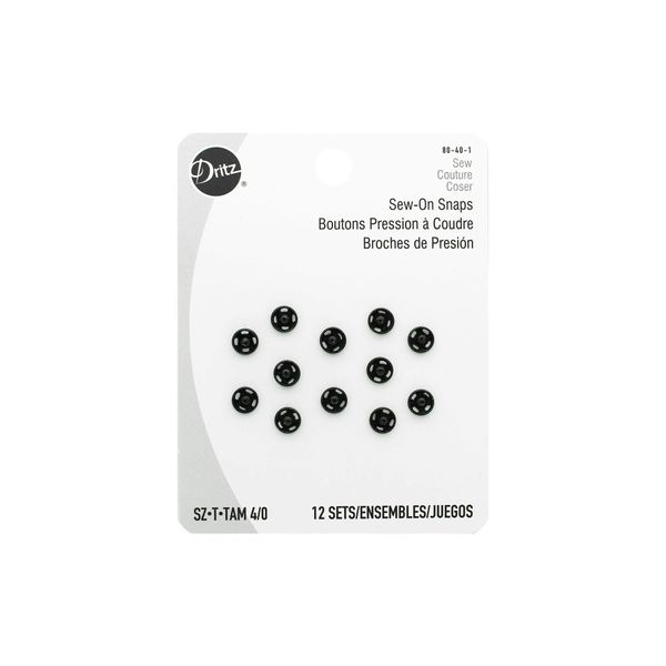 Dritz 80-40-1 Sew-On Snaps, Black, Size 4/0 12-Count