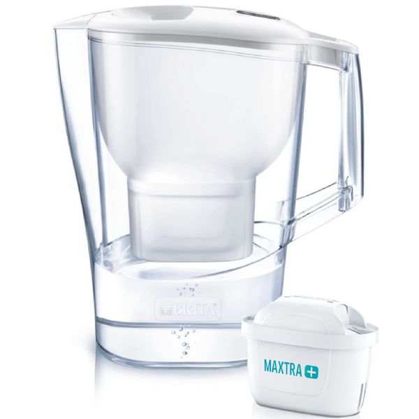 Brita Aluna XL Water Filter Pitcher, White, Filtered Water Capacity 0.5 Gallons (1.75 L), Total Capacity 0.9 Gallons (3.5 L), Includes 1 Maxtra+ Cartridge