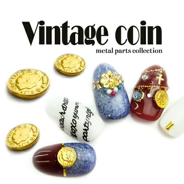 Vintage coin metal parts (gold) with a well-embossed surface Coins Antique Metal parts Nail parts Nail art Nails Self-nail Gel nails