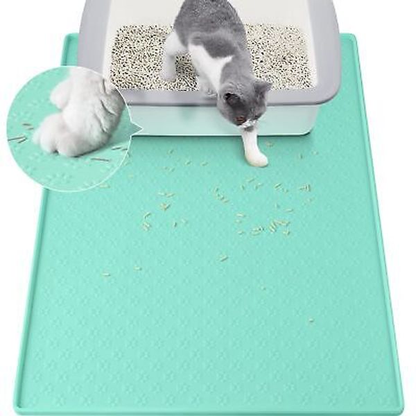 Cat Litter Mat, Silicone Waterproof Cat Feeding Mat Raised Edges, Nonslip Pet...