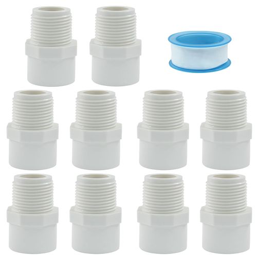 Zorveiio 10 Pcs White PVC Male Adapter, 3/4 Inch Schedule 40 Socket x NPT Male Thread Pipe Fitting Connector, Pipe Thread for Plumbing Water Line.