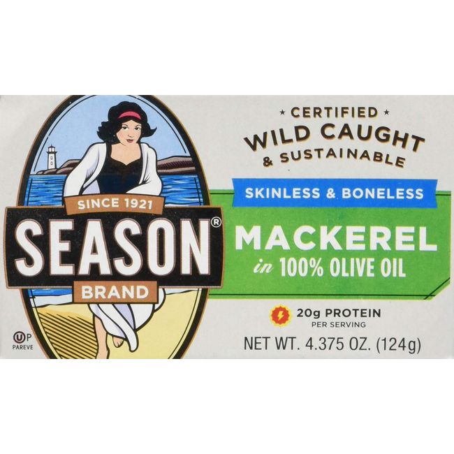 Season Mackerel in Olive Oil | Skinless & Boneless Fillets, Gluten Free, Keto, Paleo, Omega-3 Fatty Acids, Sugar Free, Salt Added | Wild Caught & Sustainable Fresh Fish | 4.375 oz (Pack of 12)