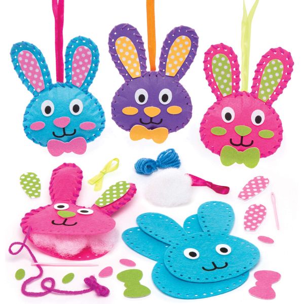 Baker Ross AW137 Bunny Sewing Kits (Pack of 3) Easter Crafts for Kids to Make and display