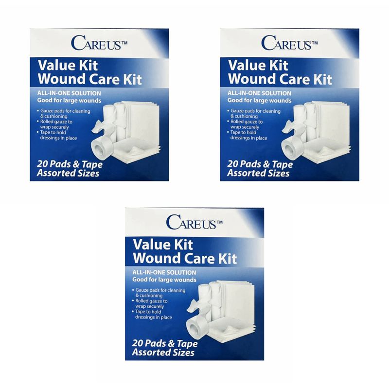 Careus Value Kit Wound Care Kit, 20 Pads & Tape, Assorted Sizes, 3 ...