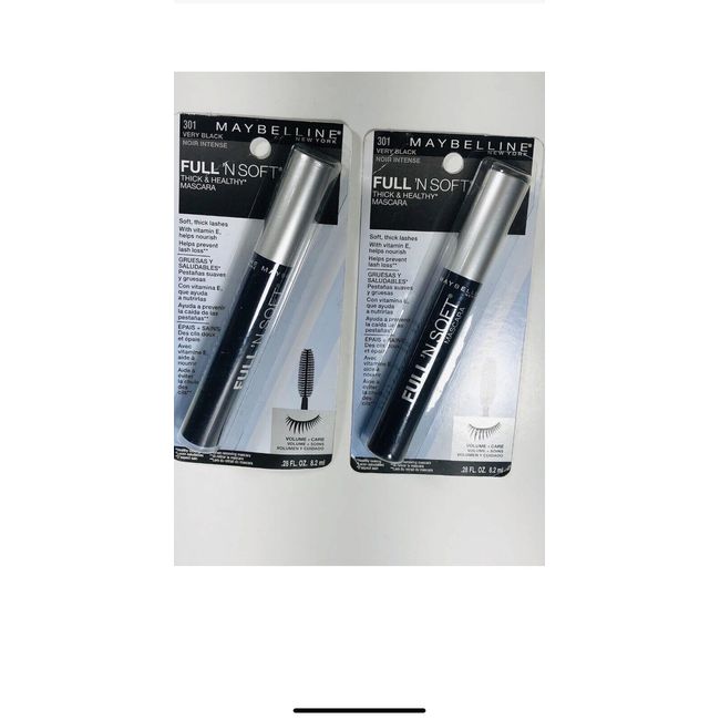 2 Maybelline Full 'N Soft Washable Mascara Very Black 0.28 fl oz (2 PACK Value