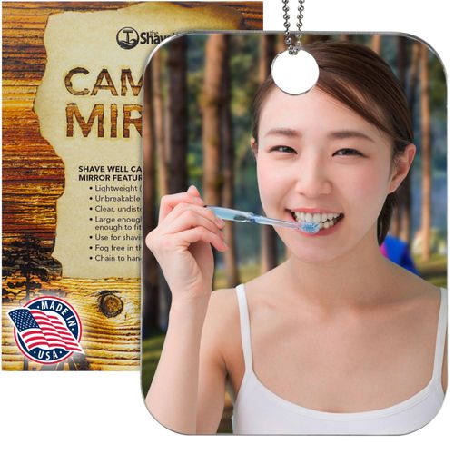 Shave Well Camping Anti-Fog Shaving Mirror | Fogless Hanging Mirror with Chain for Tent, Shower, Signaling, Hiking, and Backpacking | Virtually Unbreakable and Lightweight