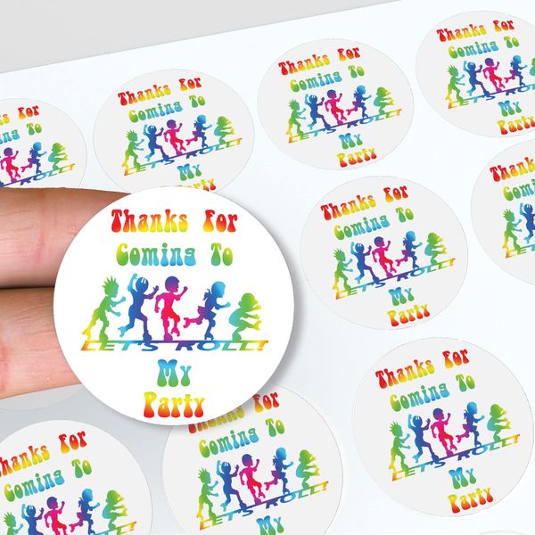 Roller Skating Thank You Birthday Party Stickers for Party Bags & Sweet Cones (24 Stickers)